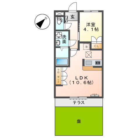 サニースクエアーⅡ(1LDK/1階)の間取り写真