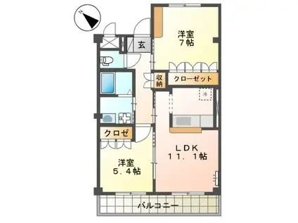 マインヒルズ弐番館(2LDK/2階)の間取り写真