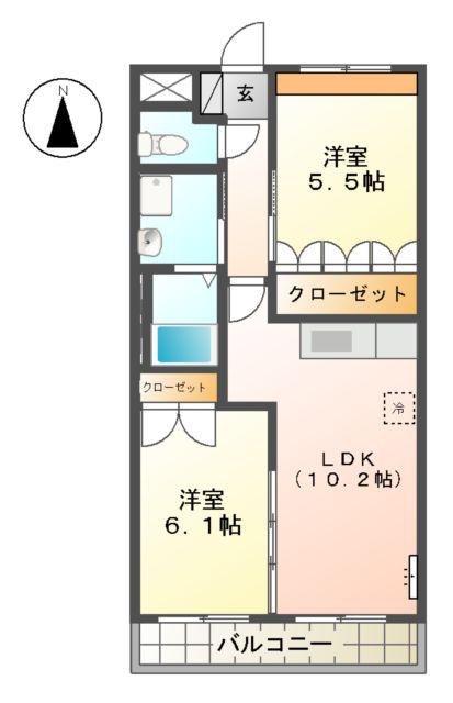 リヴィエール・伊万里(2LDK/2階)の間取り写真