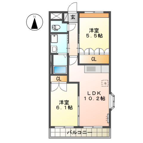 リヴィエール・伊万里(2LDK/2階)の間取り写真