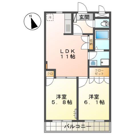 グリフィンドール(2LDK/1階)の間取り写真