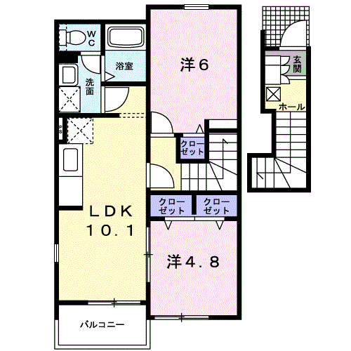 アクティーボシンデンB(2LDK/2階)の間取り写真