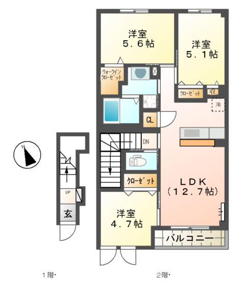トレゾール・ハマサキ(3LDK/2階)の間取り写真