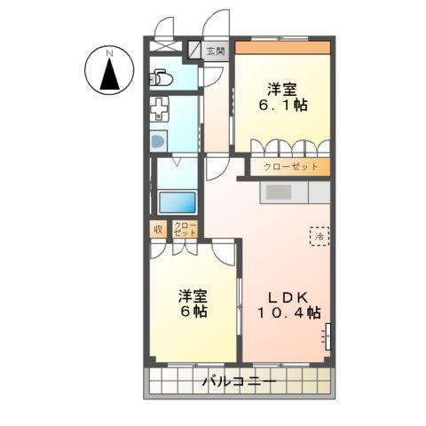 HAPPY・FULL(2LDK/2階)の間取り写真