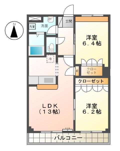 プリムロウズ(2LDK/2階)の間取り写真