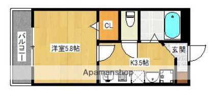 KATSURAGI VILLE A棟(1K/2階)の間取り写真