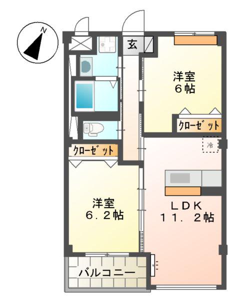 アストリア唐津Ⅱ(2LDK/2階)の間取り写真