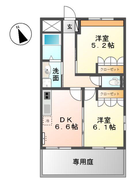 グランドソレイユ(2DK/1階)の間取り写真