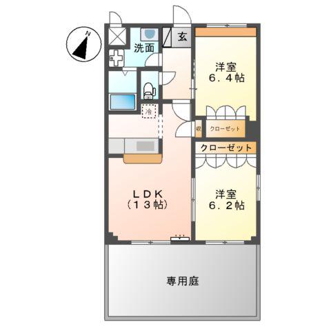 グランウッド(2LDK/1階)の間取り写真
