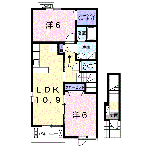 エヴァーグリーン三間寺 Ⅱ(2LDK/2階)の間取り写真