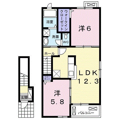 レジナス和多田Ⅰ(2LDK/2階)の間取り写真