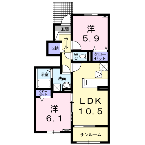 フィオーレT(2LDK/1階)の間取り写真