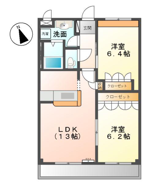 クレストール脇田(2LDK/2階)の間取り写真
