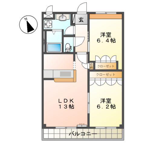 クレストール脇田(2LDK/2階)の間取り写真