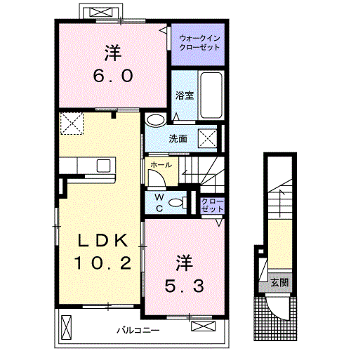 メビウス伊万里B(2LDK/2階)の間取り写真