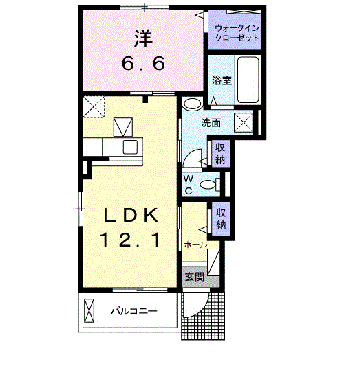 ラックフィールドB(1LDK/1階)の間取り写真
