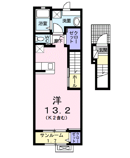 サニーガーデンⅠ(ワンルーム/2階)の間取り写真