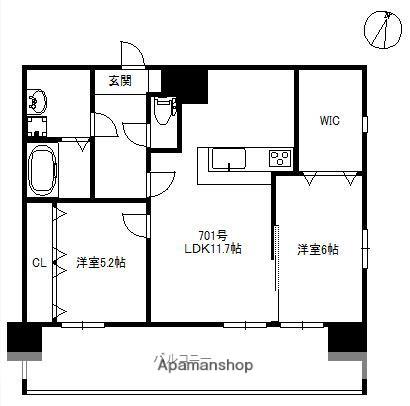 アリエス学研都市Ⅱ(2LDK/7階)の間取り写真