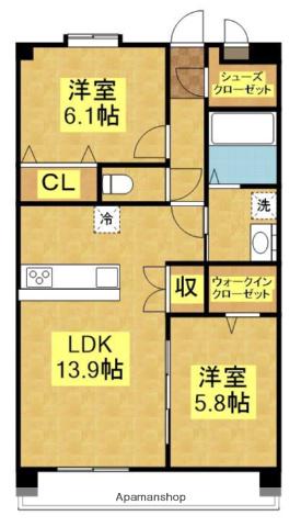 ベルクレスト伊都(2LDK/2階)の間取り写真