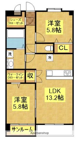 ベルクレスト伊都(2LDK/8階)の間取り写真