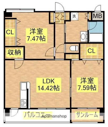 アンビシャス・Ⅲ(2SLDK/7階)の間取り写真