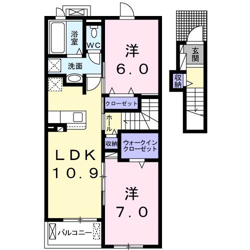 モン アンテリユール桃山H(2LDK/2階)の間取り写真