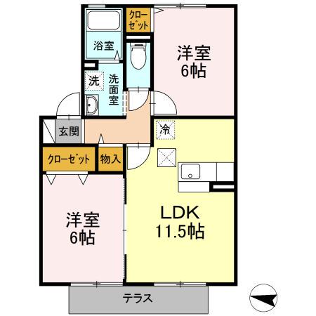 ウィルモアバレーⅡ(2LDK/1階)の間取り写真