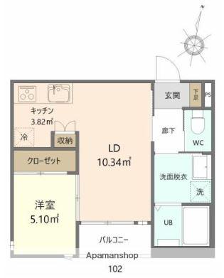 フェリーチェ今宿(1LDK/1階)の間取り写真