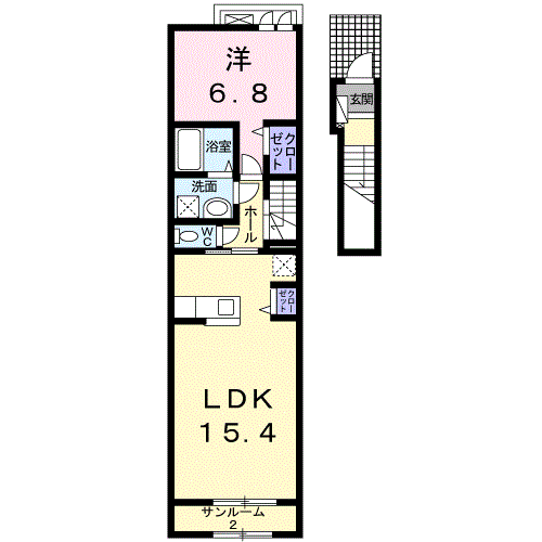 グリーンヒルズ立花(1LDK/2階)の間取り写真