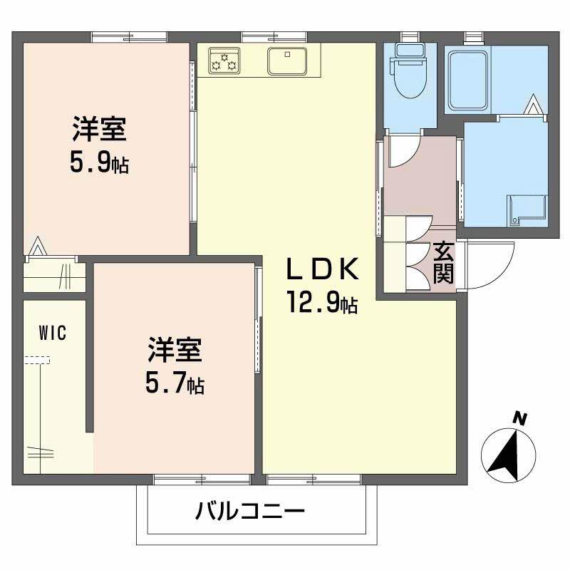ストロベリーⅡ A棟(2LDK/2階)の間取り写真