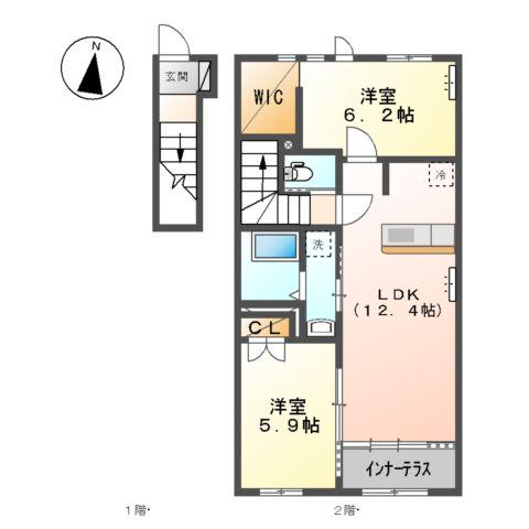 シェランデSAI(2LDK/2階)の間取り写真