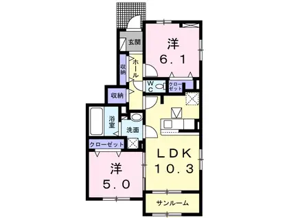 エスポワール多久B(2LDK/1階)の間取り写真