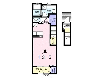 プラシード・カーサ B(ワンルーム/2階)の間取り写真
