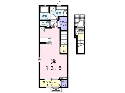 プラシード・カーサ A(ワンルーム/2階)の間取り写真