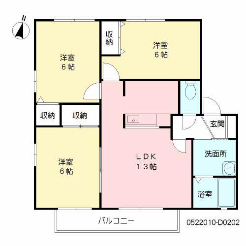 クレセール21D棟(3LDK/2階)の間取り写真