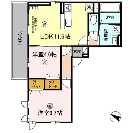 ラックランド D-ROOM(2LDK/2階)の間取り写真