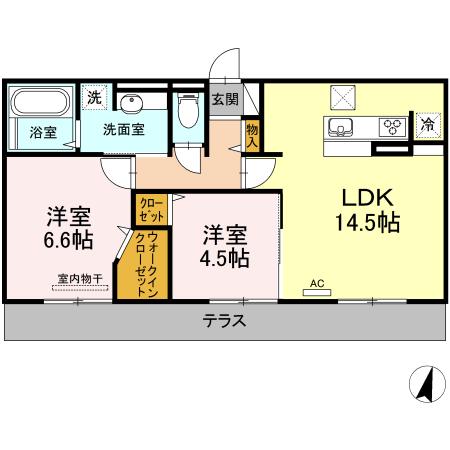 ラフィーネ伊都(2LDK/1階)の間取り写真