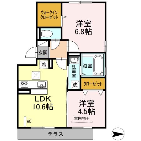 D-ROOM笹山ヒルズ(2LDK/1階)の間取り写真