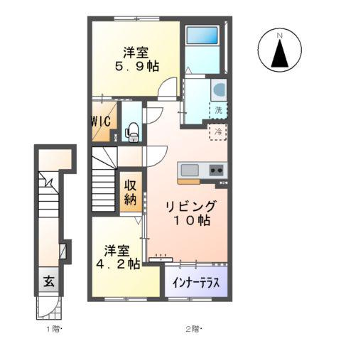 CASA ESTE唐津Ⅰ(2LDK/2階)の間取り写真