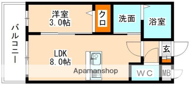 トラストビル前原北(1LDK/5階)の間取り写真