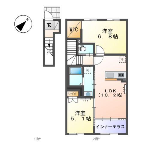 東唐津アパート(2LDK/2階)の間取り写真