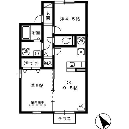 アネックスC棟(2DK/1階)の間取り写真
