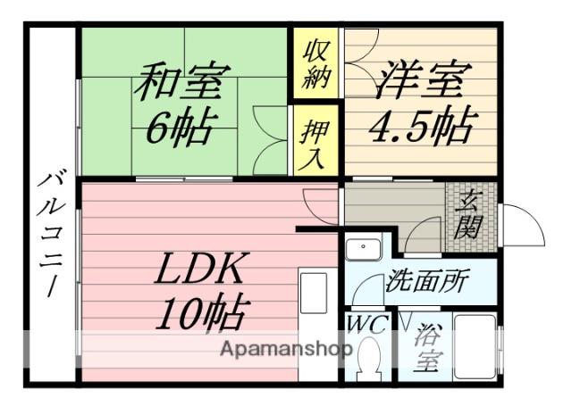 コーポラス田主丸Ⅱ(2LDK/2階)の間取り写真