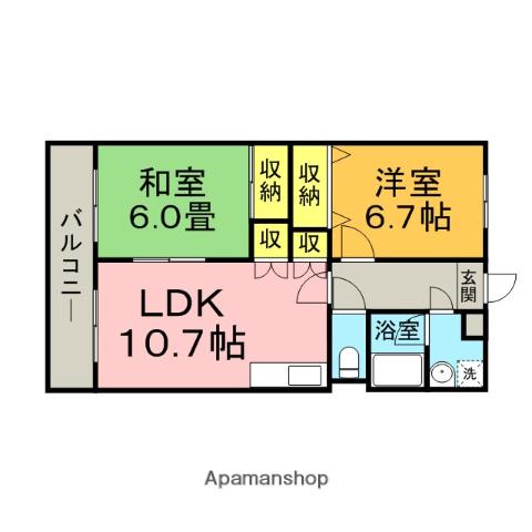 レジデンス原田(2LDK/4階)の間取り写真