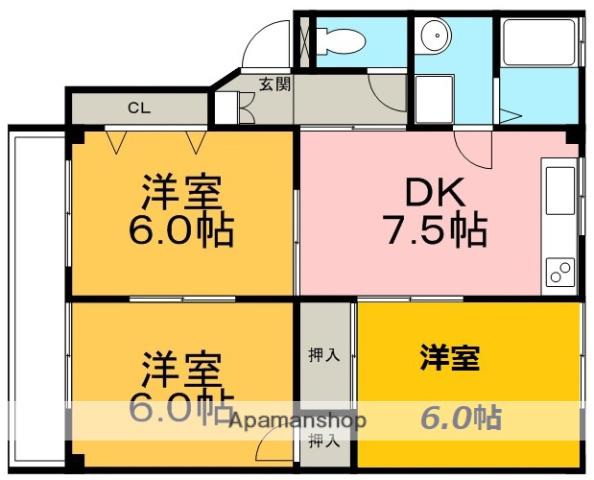 カーザ・ドーゼ(3DK/2階)の間取り写真