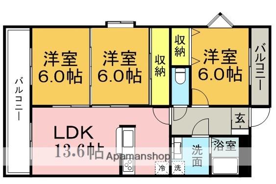 アビタシオン二日市(3LDK/2階)の間取り写真