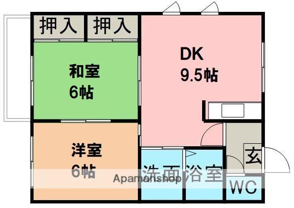 コーポ三奈木(2DK/2階)の間取り写真