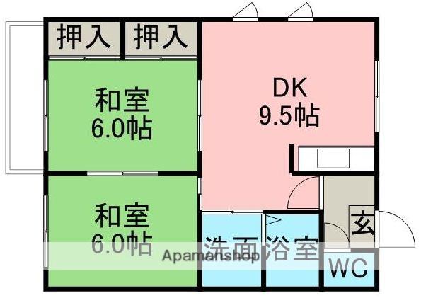 コーポ三奈木(2DK/1階)の間取り写真