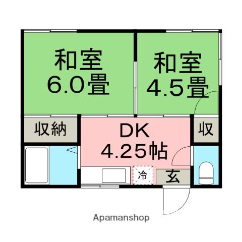 若葉荘(2K/1階)の間取り写真