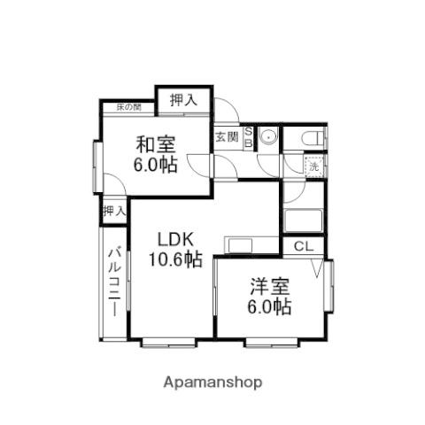 メモリーアップル2(2LDK/1階)の間取り写真